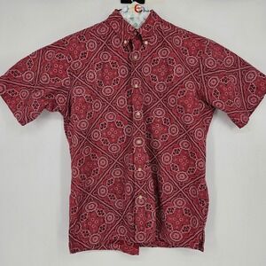 Reyn Spooner Shirt Mens Medium Hawaiian Red Paisley Reverse Print‎ Casual